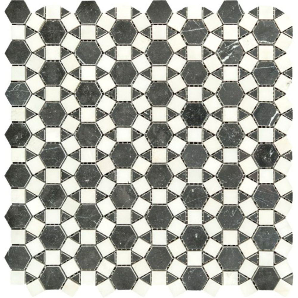 Belluno Designs SUN-NERTP Flora 2.5" x 2.5" Nero Marquina Polished Mosaic Wall & Floor Tile 